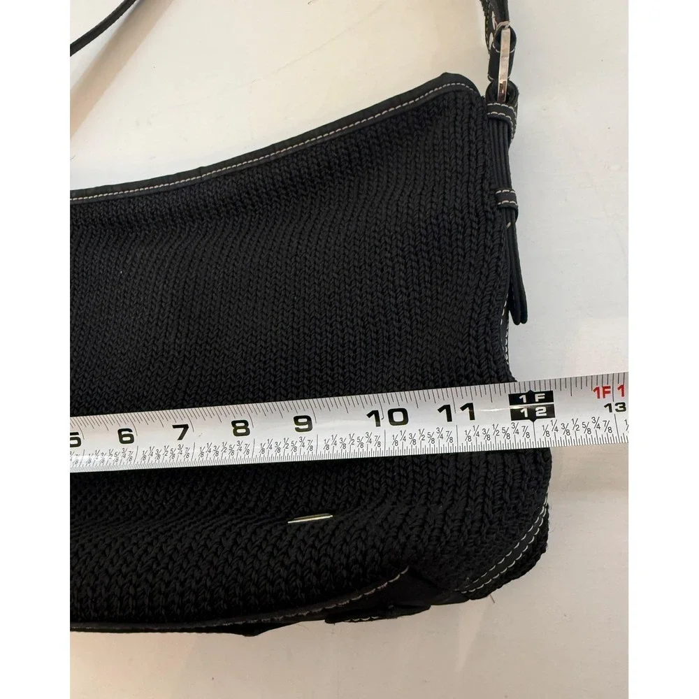 The Sak Shoulder Bag Womens Medium Black Knit Leather Strap Floral Lining